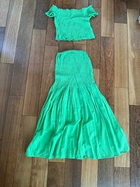 Paloma Wool Bright Green Smocked Two-Piece Skirt Set
